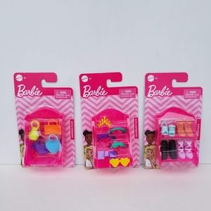 Barbie accessories set of 3 shoes, purses, glasses